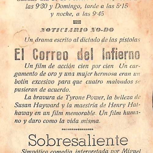 Programa de mano de la película 'El Correo del Infierno' (Rawhide)