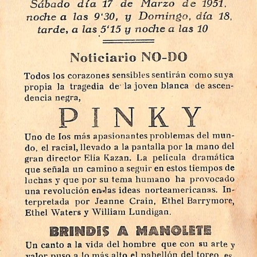 Programa de mano de la película 'Pinky' (1949)