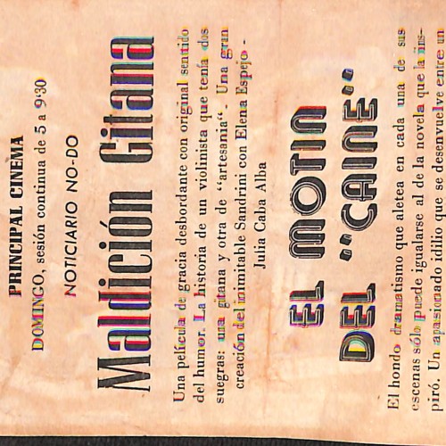 Programa de mano de la película "El motín del Caine" (The Caine Mutiny), publicidad del Ideal Cine y Principal Cinema