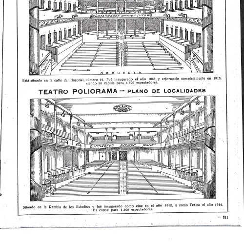 Página impresa con planos de localidades del Teatro Romea y Teatro Poliorama de Barcelona