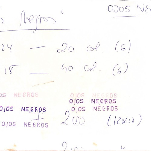 Hoja de anotaciones manuscritas "Ojos Negros"