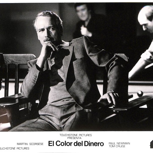 Fotografía promocional (lobby card) de la película "El Color del Dinero" con Paul Newman