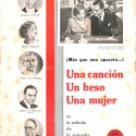 Programa o folleto publicitario de la película 'Una canción, un beso, una mujer'