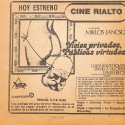 Recorte de prensa con anuncio de la película "Vicios privados, públicas virtudes"