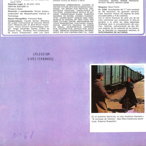 Fascículo de la enciclopedia "El Cine", número 61
