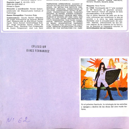 Fascículo de 'El Cine - Enciclopedia del 7.º arte' (Nº 62)