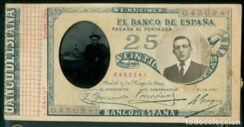 Ferrotipo y billete con fotografía 1899