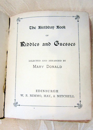 Book of Riddles Riddles Mary and Donald, circa: 1900