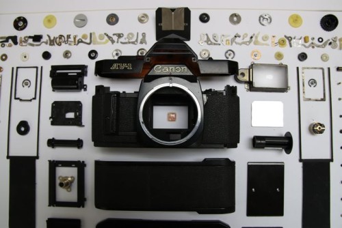 Canon AV-1 disassembled in frame