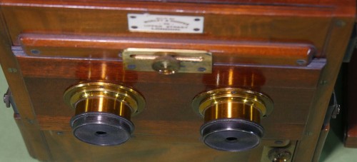 Stereo Camera midplane brassc Mahogany door. Morley & Cooper London 1880
