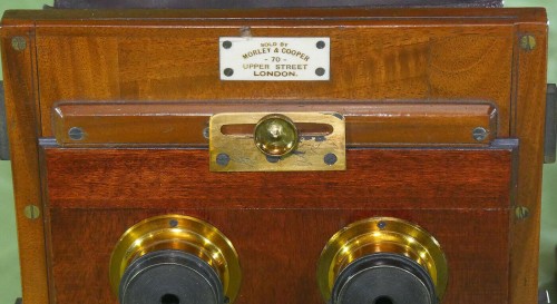 Stereo Camera midplane brassc Mahogany door. Morley & Cooper London 1880