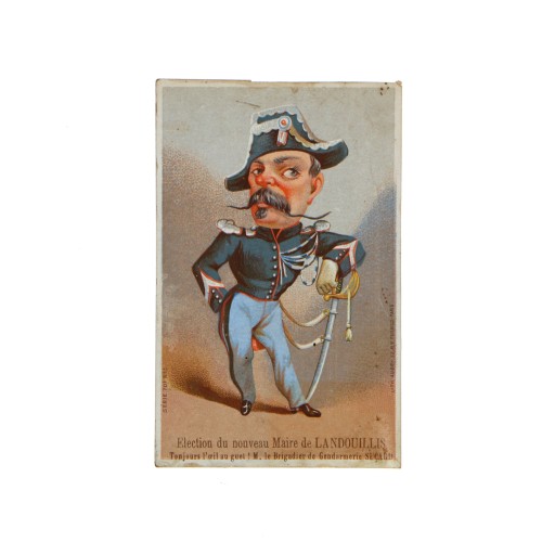 Caricatura cromo Brigadier de Gendarmerie francés colección `Elección del nuevo Alcalde de Landouillis`