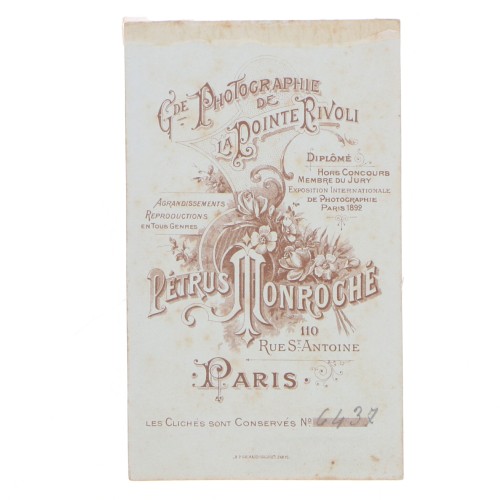 Carte de Visite Fotografo Petrus Monroche