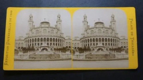 Vista estéreo de cartón Palaise Du Trocadero Exposición Universal de París 1889