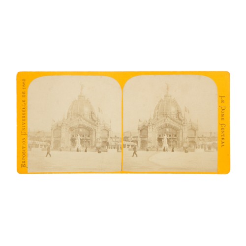 Vista estéreo de cartón Le Pome Central Exposición Universal de París 1889