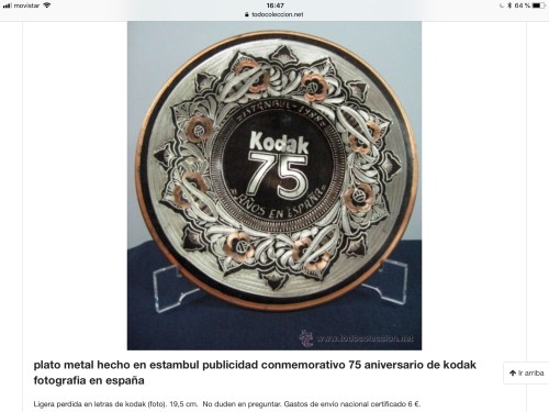 Plato metal kodak 75 años fabricado en Estambul