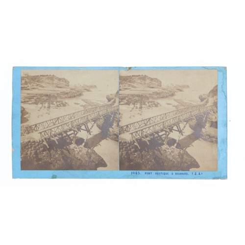 Vista estereoscopica 1845 Pont rustique a Biarritz