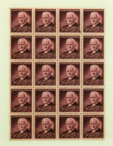 Cuadro 20 sellos postales de 3 centavos de dólar, 1954, por el centenario de George Eastman