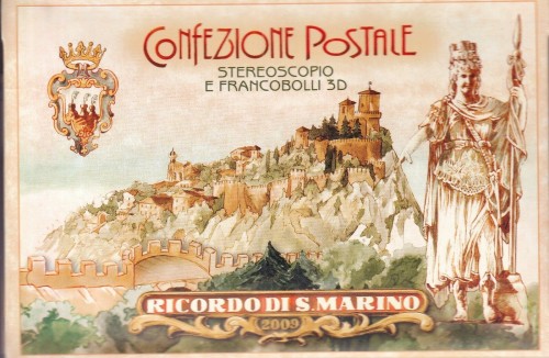Visor Recuerdo de San Marino con estereoscopio e imágenes en 3D Confezione Postale Stereoscopio e francobolli 3D.
