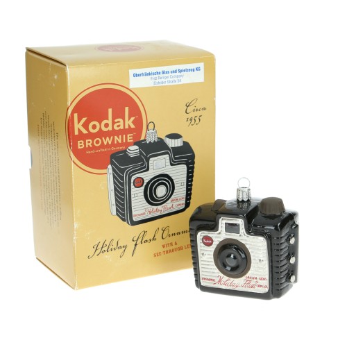 Bola de cristal para árbol de navidad con forma cámara de fotos Kodak Brownie