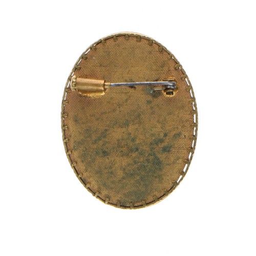 Broche de latón, con una imagen fotográfica de una dama (4,5 x 3 cm)