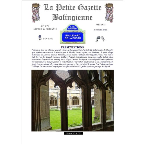 Revista 'La Petite Gazette Bofingienne' Nº 377 - 27 julio 2016