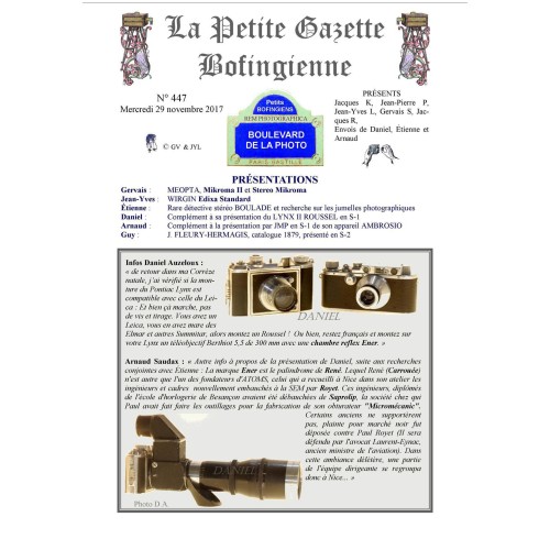 Revista 'La Petite Gazette Bofingienne' Nº 447 - 29 noviembre 2017